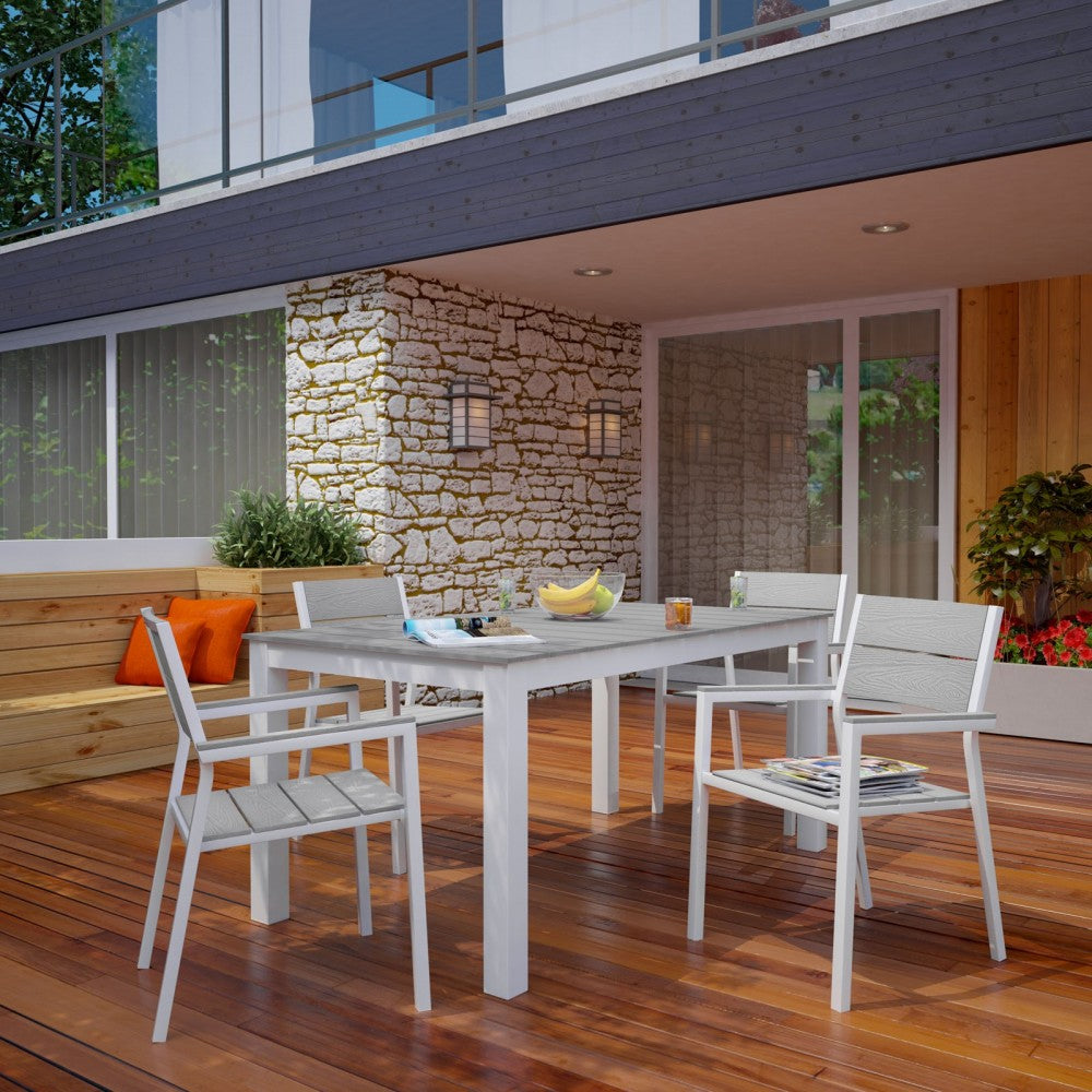Maine 5 Piece Outdoor Patio Dining Set, White Light Gray, EEI-1747-WHI-LGR-SET