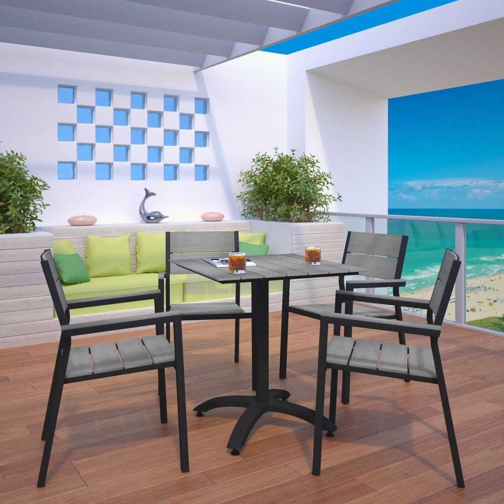 Maine 5 Piece Outdoor Patio Dining Set, Brown Gray, EEI-1761-BRN-GRY-SET