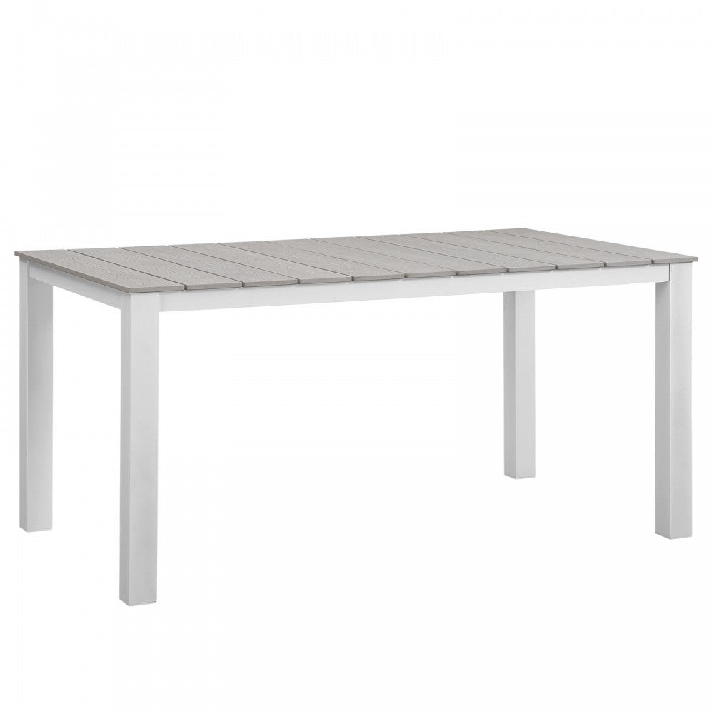 Maine 63" Outdoor Patio Dining Table, White Light Gray