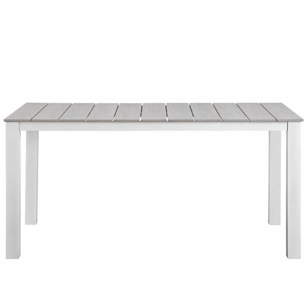 Maine 63" Outdoor Patio Dining Table, White Light Gray
