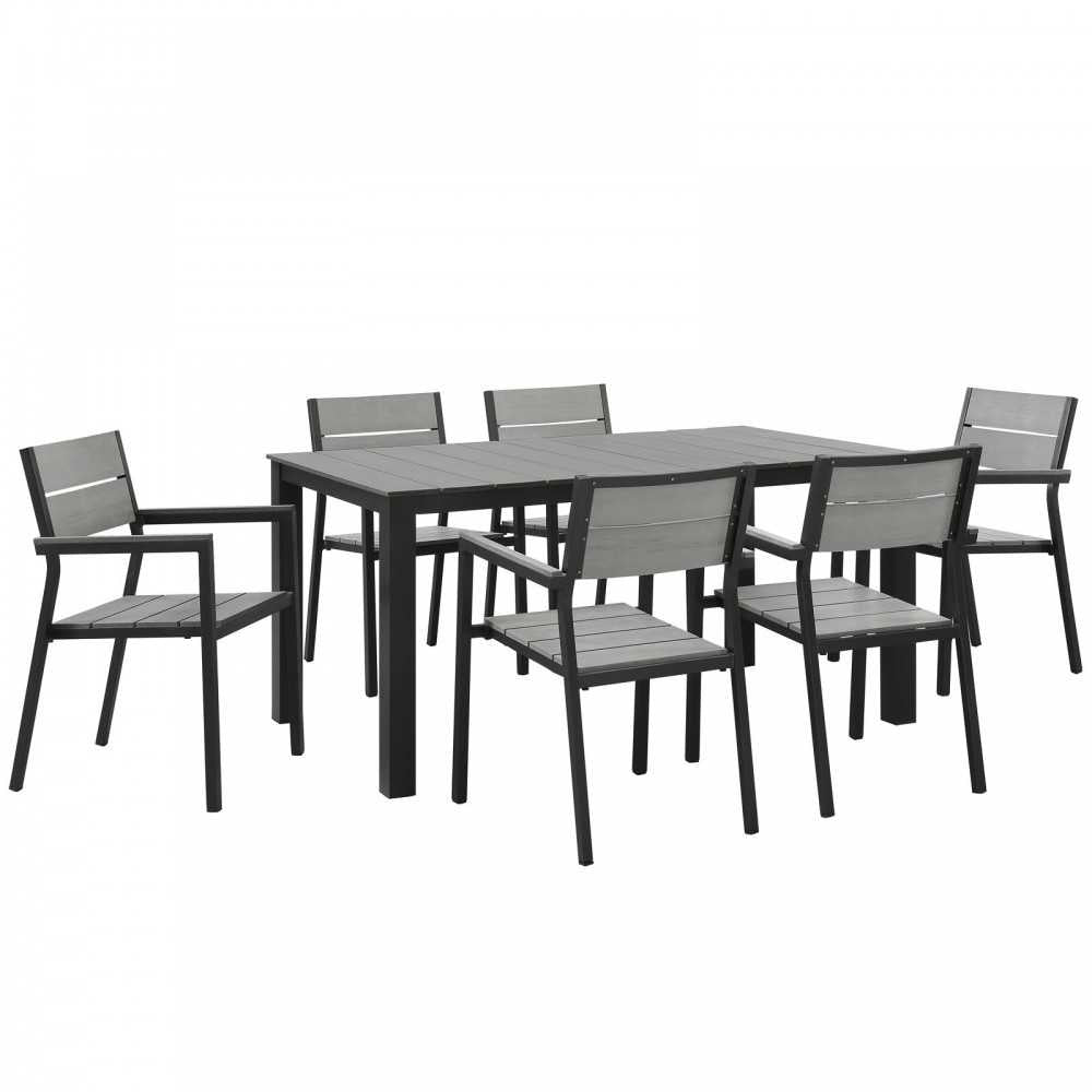 Maine 7 Piece Outdoor Patio Dining Set, Brown Gray, EEI-1749-BRN-GRY-SET