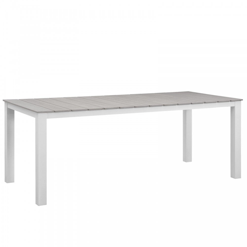 Maine 80" Outdoor Patio Dining Table, White Light Gray