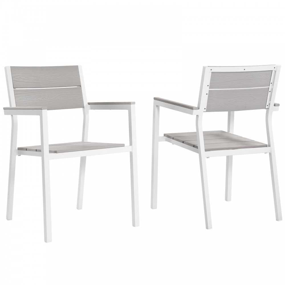 Maine Dining Armchair Outdoor Patio Set of 2, White Light Gray