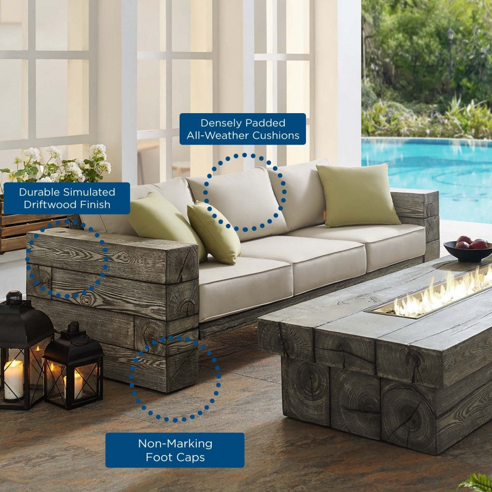 Manteo Rustic Coastal Outdoor Patio Sunbrella Sofa