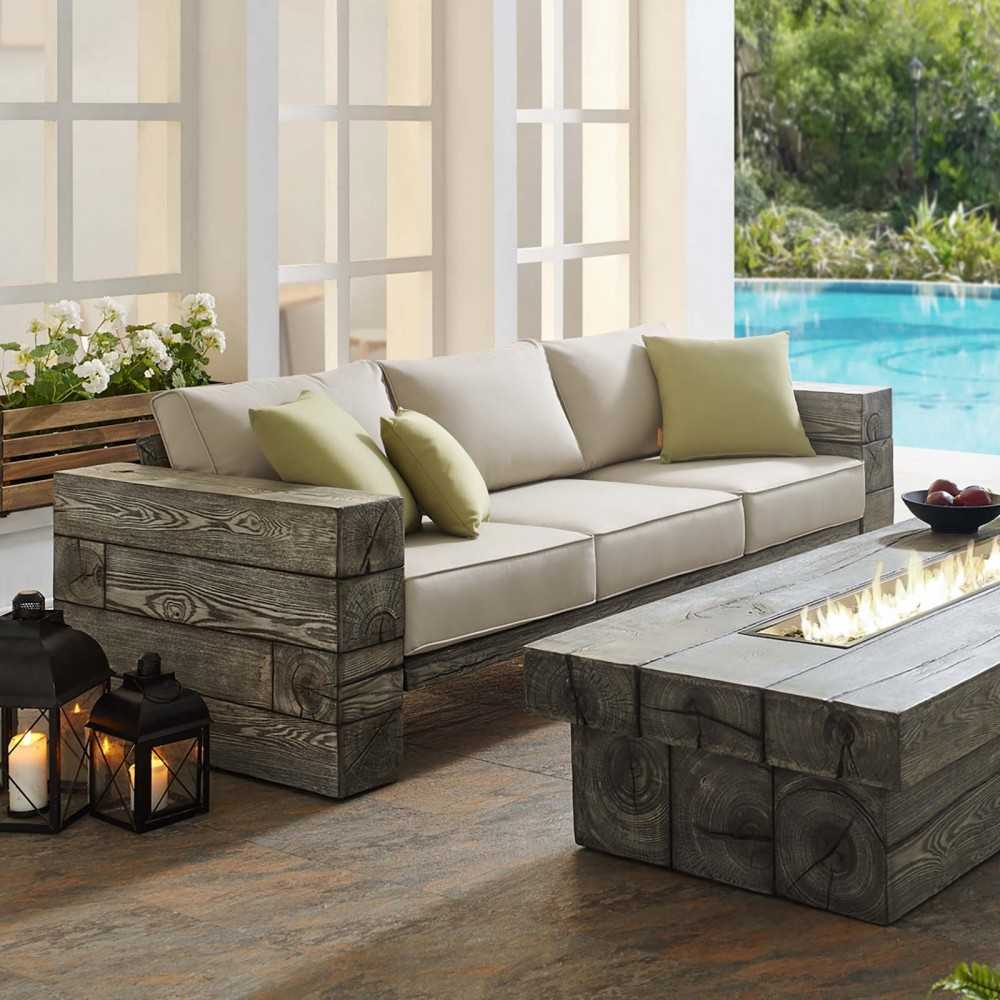 Manteo Rustic Coastal Outdoor Patio Sunbrella Sofa