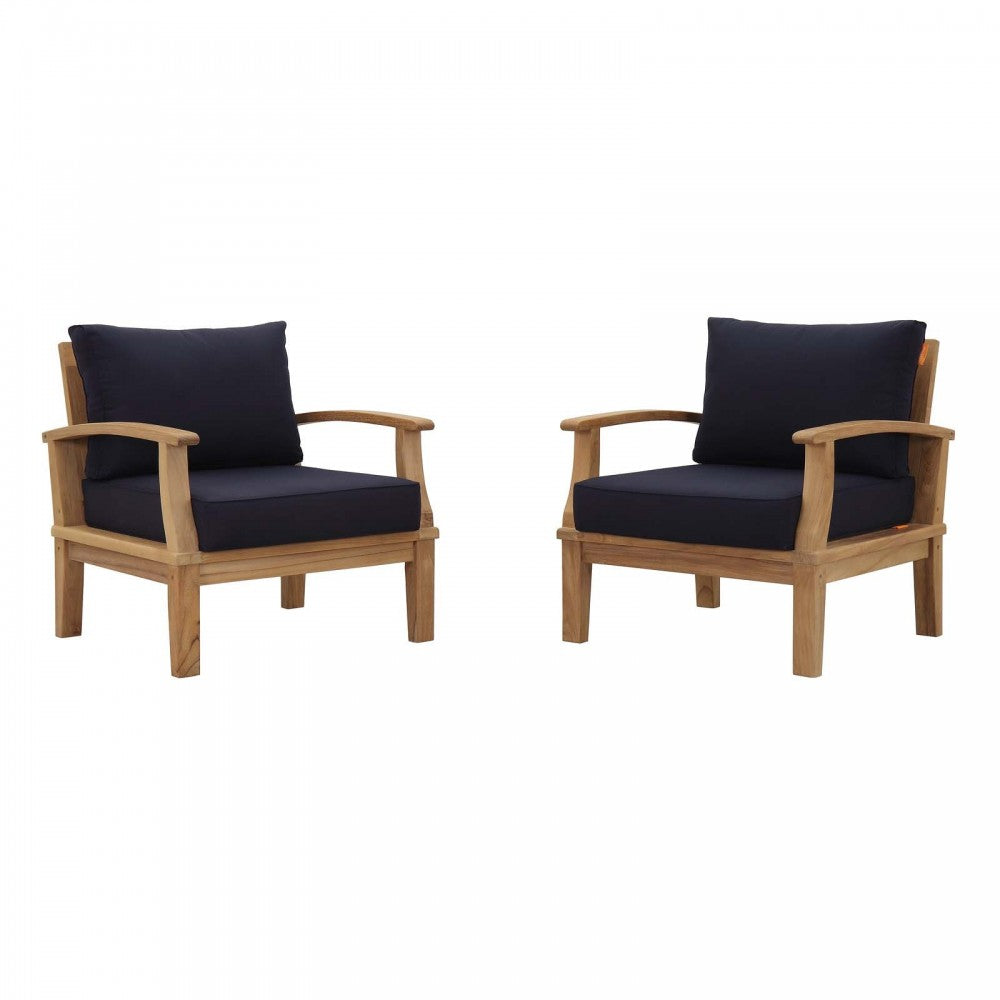 Marina 2 Piece Outdoor Patio Teak Set, Natural Navy, EEI-1819-NAT-NAV-SET