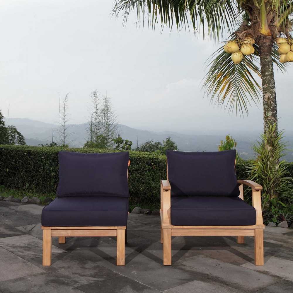 Marina 2 Piece Outdoor Patio Teak Set, Natural Navy, EEI-1823-NAT-NAV-SET