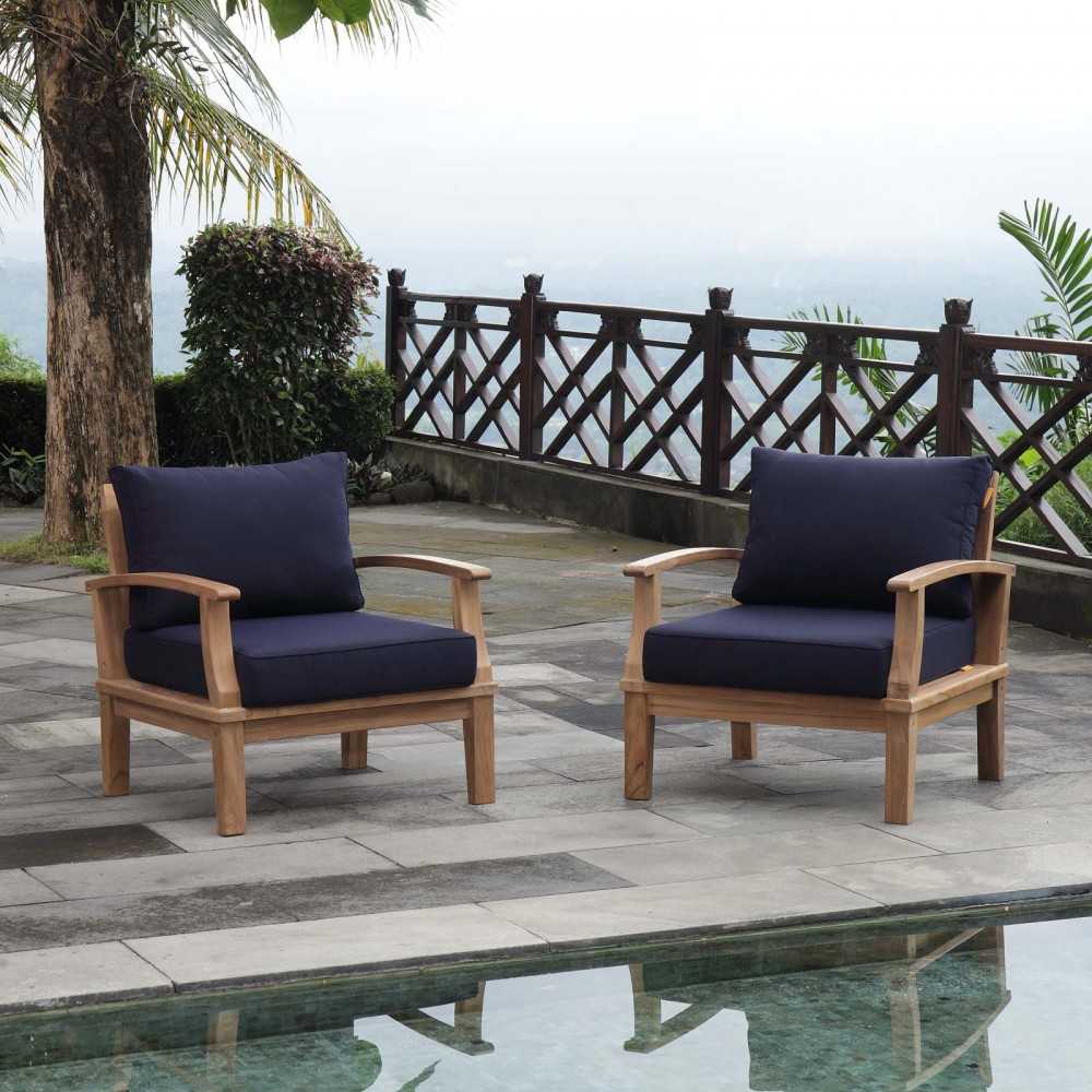 Marina 2 Piece Outdoor Patio Teak Set, Natural Navy, EEI-1819-NAT-NAV-SET