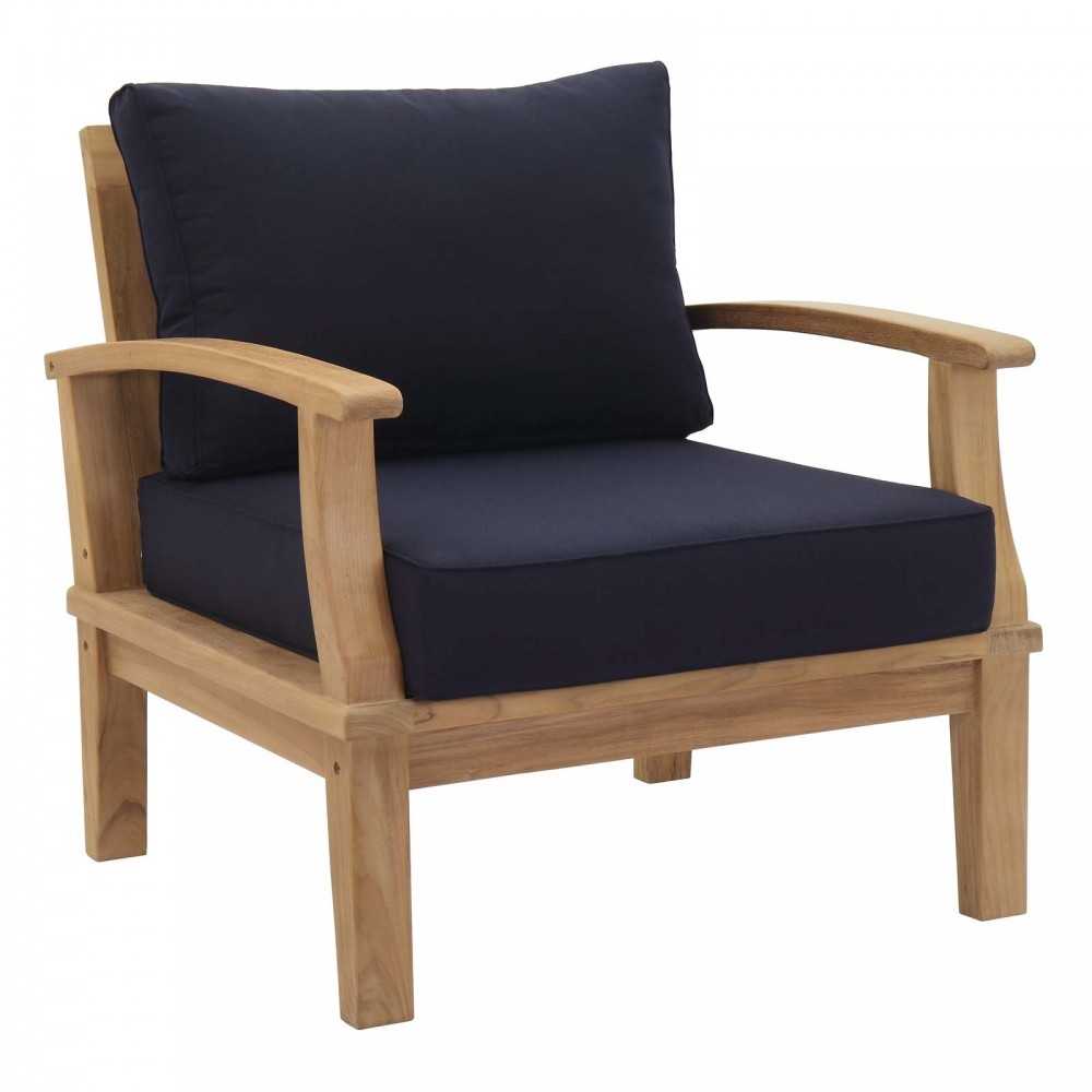 Marina 2 Piece Outdoor Patio Teak Set, Natural Navy, EEI-1819-NAT-NAV-SET