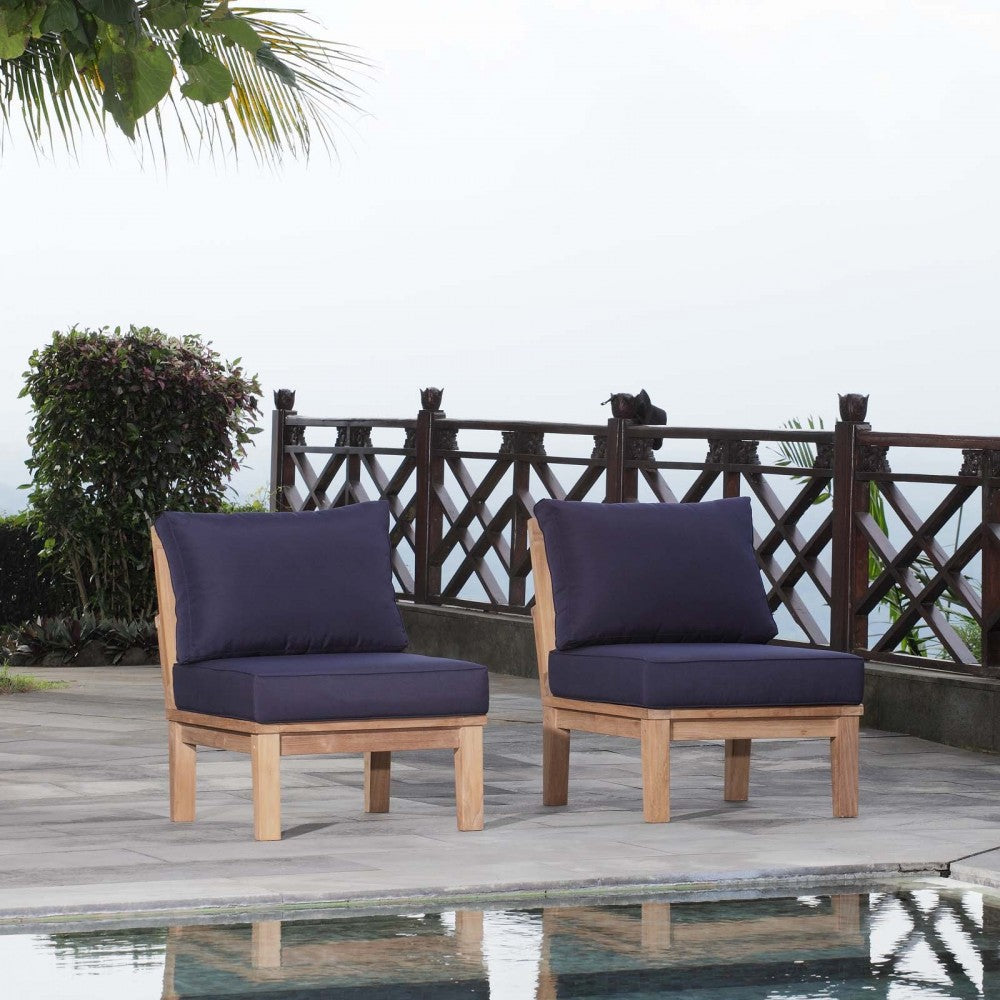 Marina 2 Piece Outdoor Patio Teak Set, Natural Navy, EEI-1821-NAT-NAV-SET