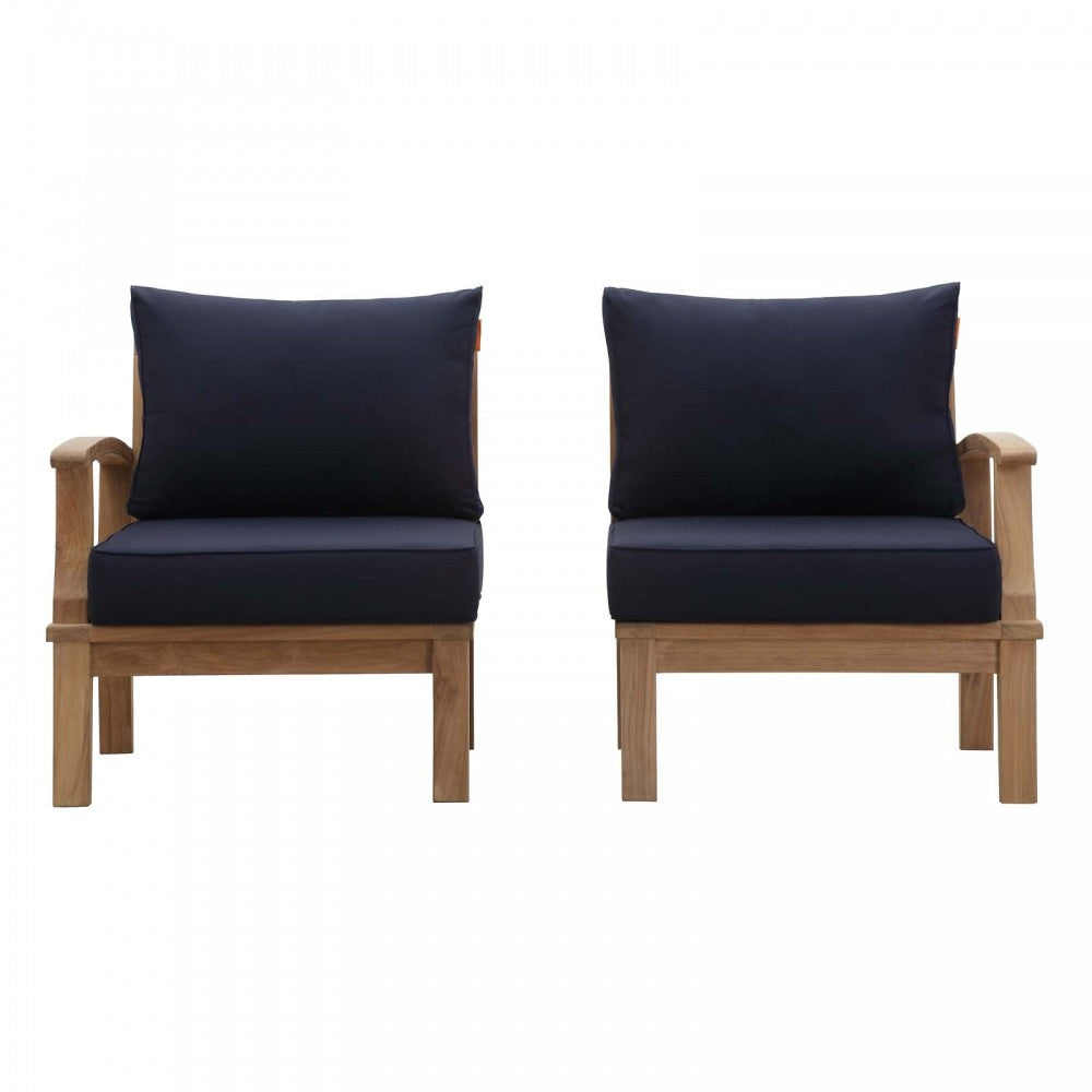 Marina 2 Piece Outdoor Patio Teak Set, Natural Navy, EEI-1822-NAT-NAV-SET