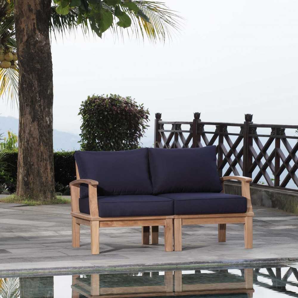Marina 2 Piece Outdoor Patio Teak Set, Natural Navy, EEI-1822-NAT-NAV-SET