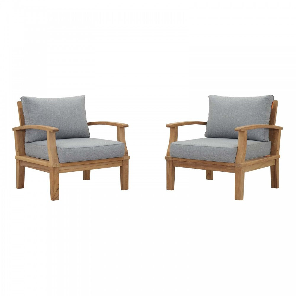 Marina 2 Piece Outdoor Patio Teak Set, Natural Gray, EEI-1819-NAT-GRY-SET