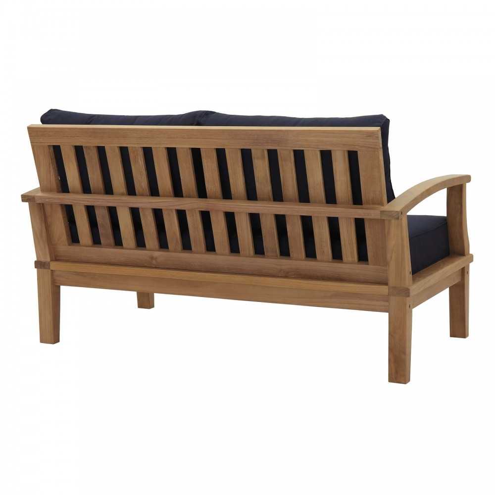 Marina 3 Piece Outdoor Patio Teak Set, Natural Navy, EEI-1470-NAT-NAV-SET