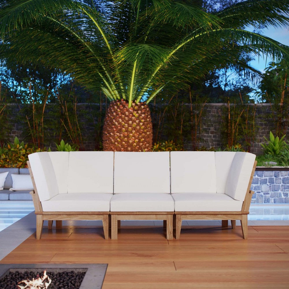 Marina 3 Piece Outdoor Patio Teak Set, Natural White, EEI-1820-NAT-WHI-SET