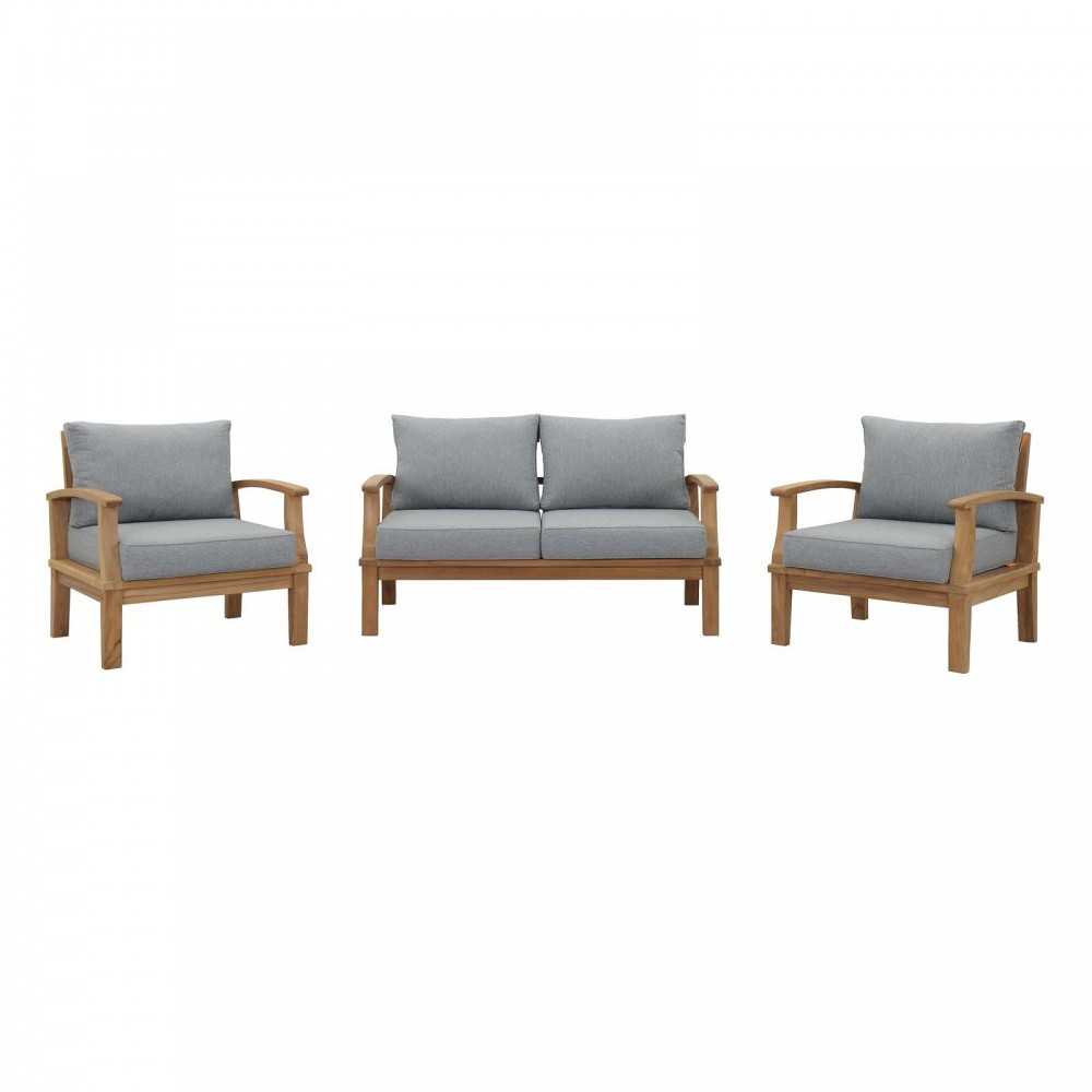 Marina 3 Piece Outdoor Patio Teak Set, Natural Gray, EEI-1470-NAT-GRY-SET