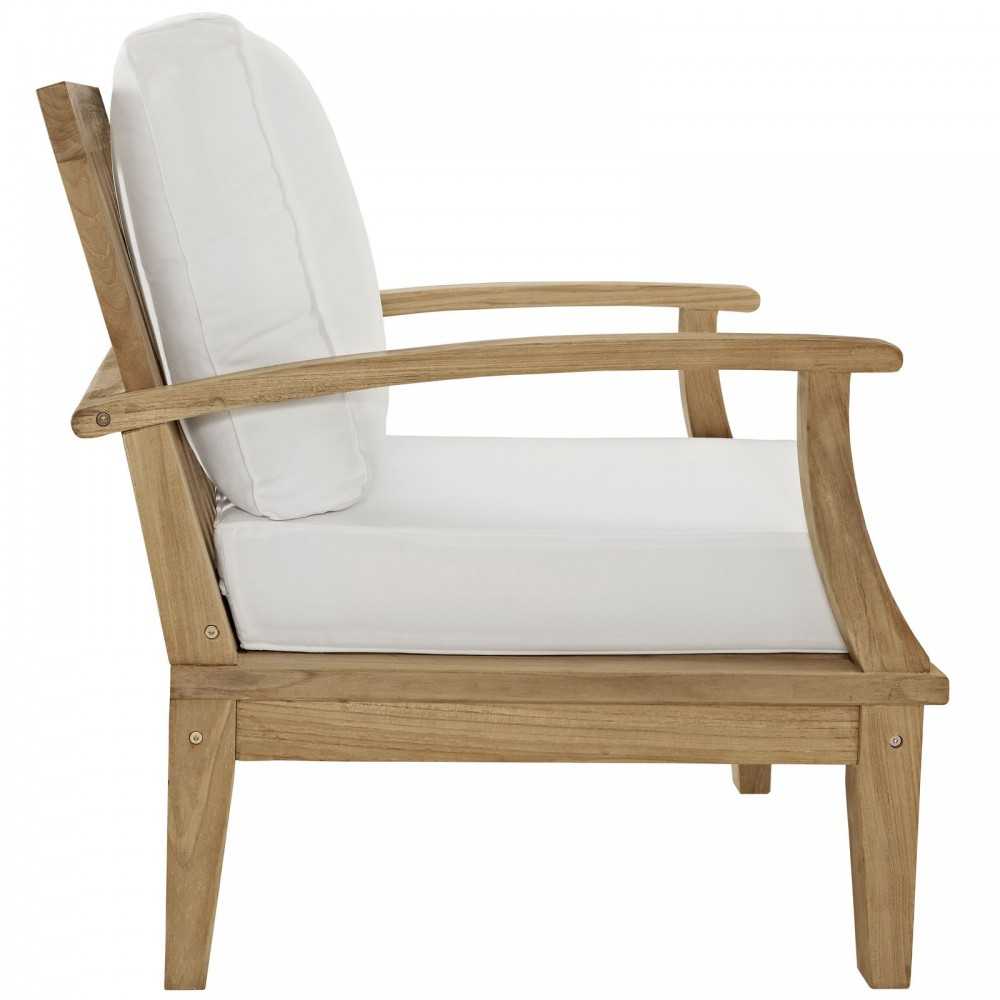 Marina 4 Piece Outdoor Patio Teak Set, Natural White, EEI-1469-NAT-WHI-SET