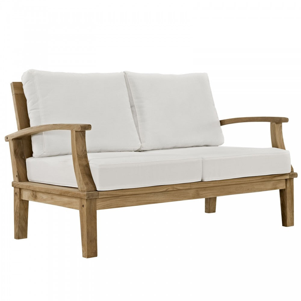 Marina 4 Piece Outdoor Patio Teak Set, Natural White, EEI-1469-NAT-WHI-SET