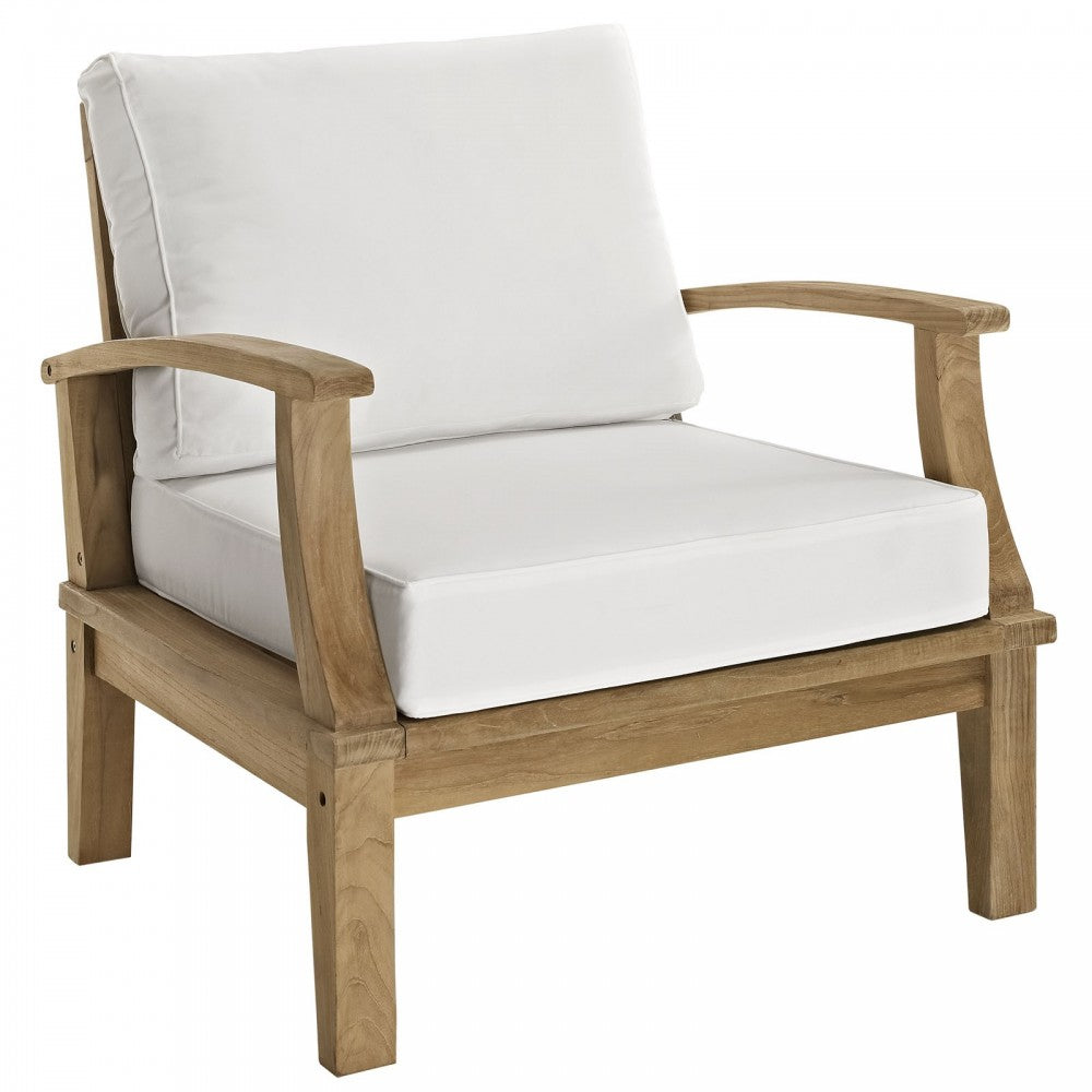 Marina 4 Piece Outdoor Patio Teak Set, Natural White, EEI-1469-NAT-WHI-SET
