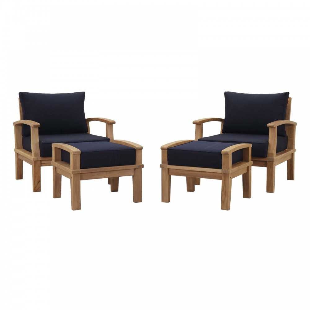 Marina 4 Piece Outdoor Patio Teak Set, Natural Navy, EEI-1537-NAT-NAV-SET