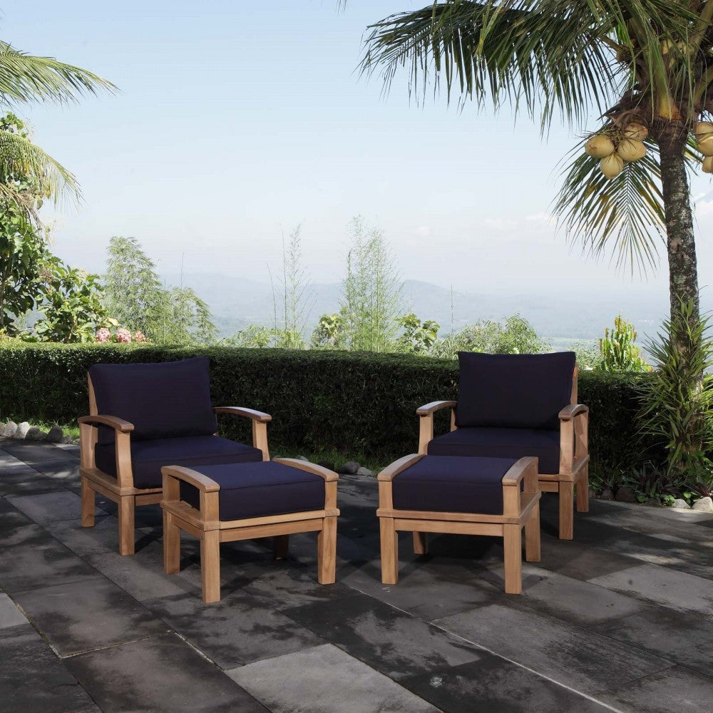 Marina 4 Piece Outdoor Patio Teak Set, Natural Navy, EEI-1537-NAT-NAV-SET