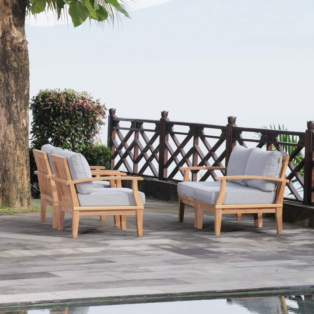Marina 4 Piece Outdoor Patio Teak Set, Natural Gray, EEI-1818-NAT-GRY-SET