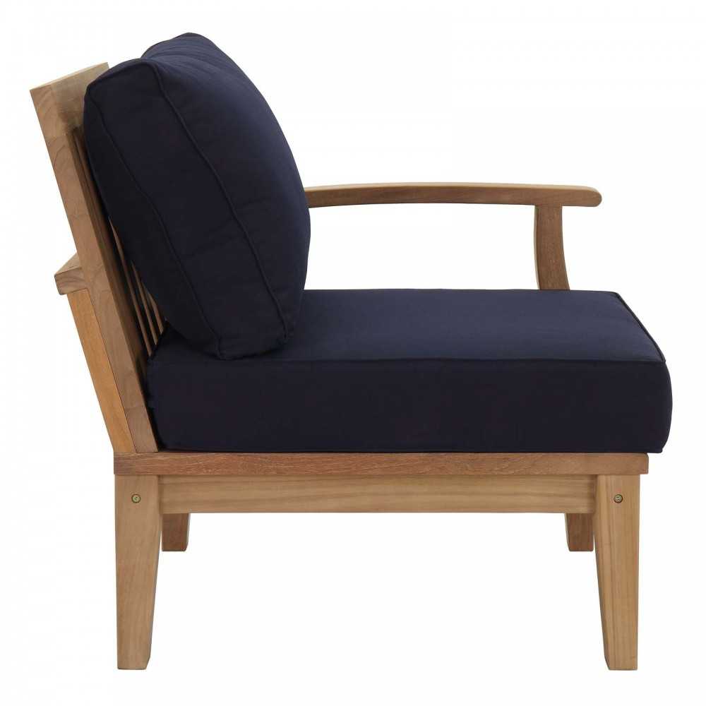 Marina 4 Piece Outdoor Patio Teak Set, Natural Navy, EEI-1818-NAT-NAV-SET