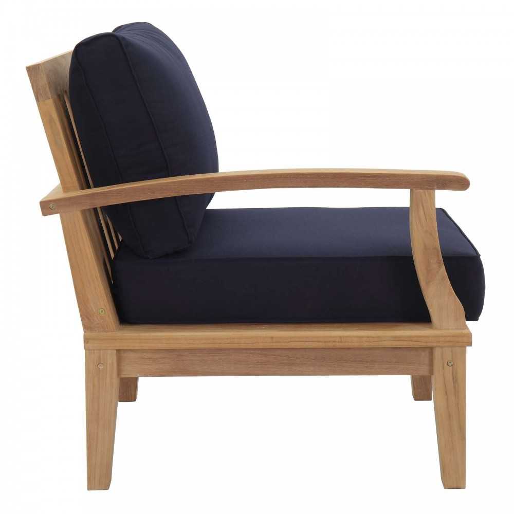 Marina 4 Piece Outdoor Patio Teak Set, Natural Navy, EEI-1818-NAT-NAV-SET