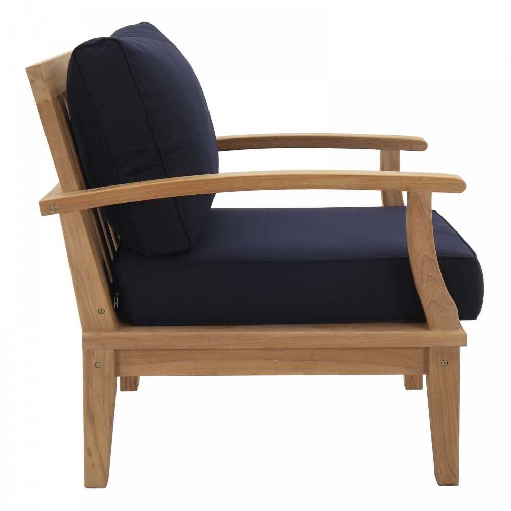Marina 4 Piece Outdoor Patio Teak Set, Natural Navy, EEI-1818-NAT-NAV-SET