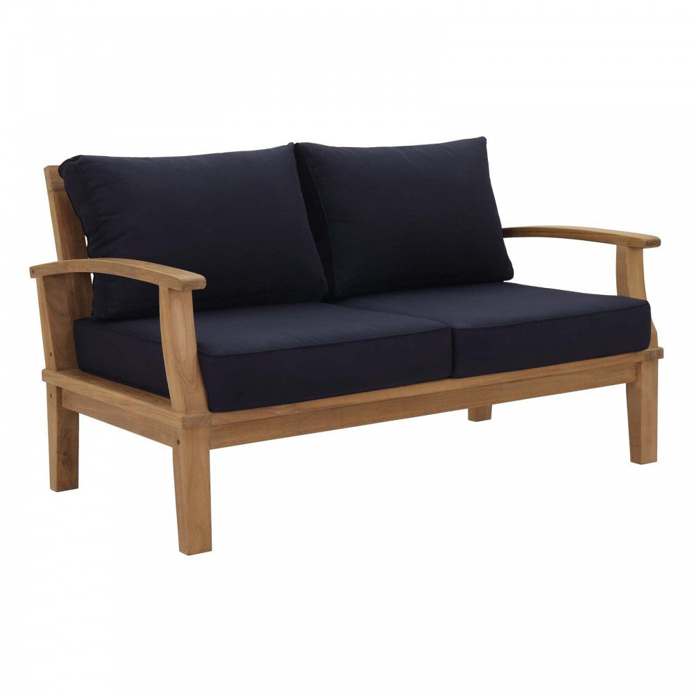 Marina 5 Piece Outdoor Patio Teak Set, Natural Navy, EEI-1472-NAT-NAV-SET