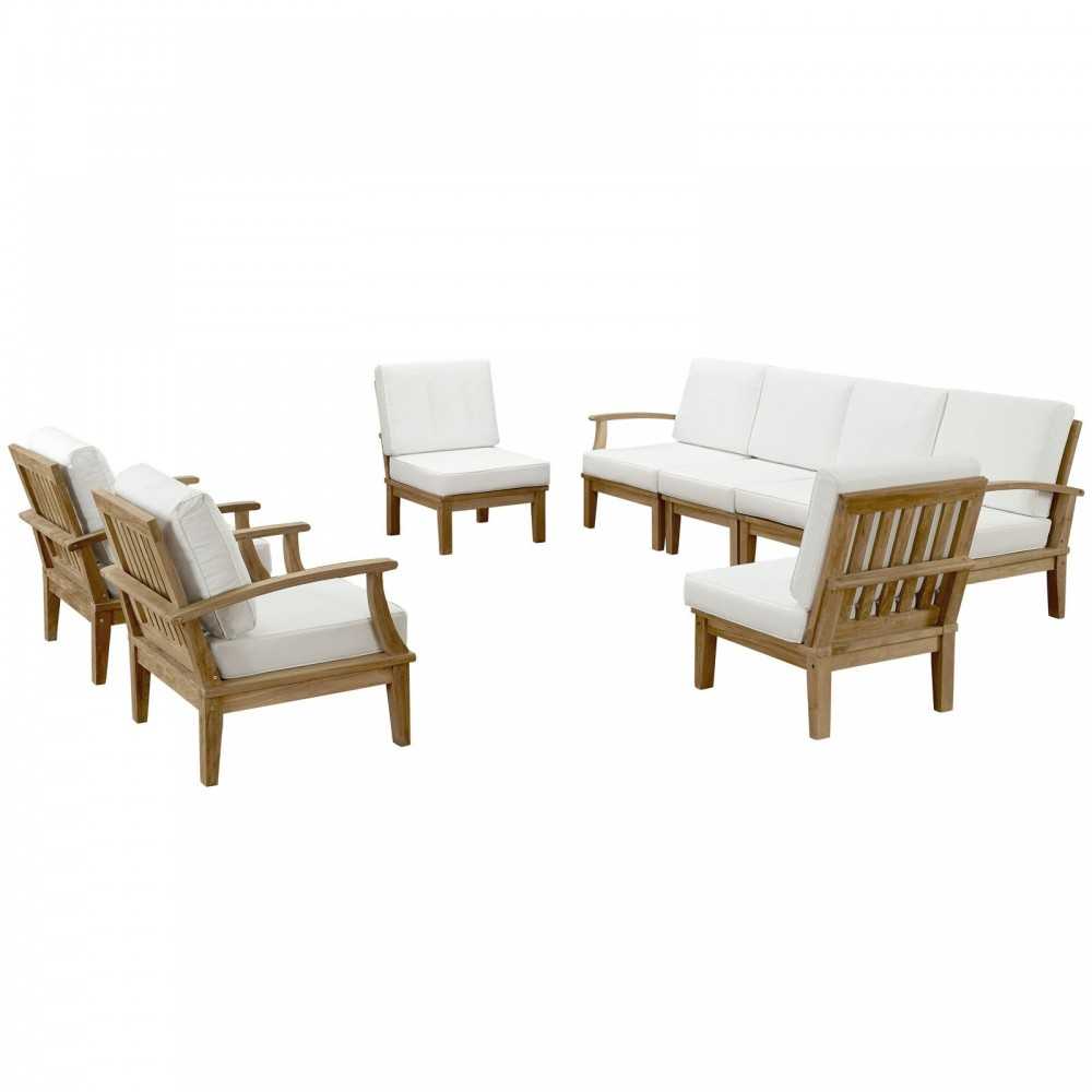 Marina 8 Piece Outdoor Patio Teak Set, Natural White, EEI-1817-NAT-WHI-SET