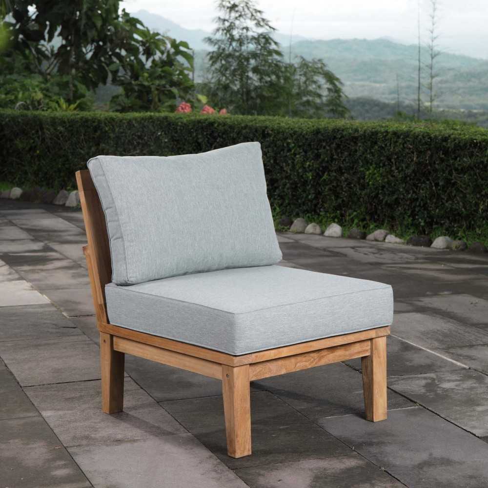 Marina Armless Outdoor Patio Teak Sofa, Natural Gray