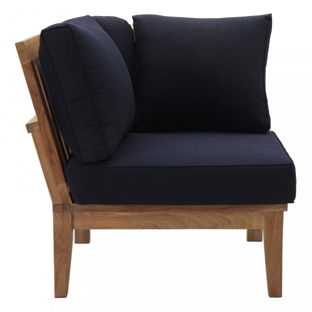 Marina Outdoor Patio Teak Corner Sofa, Natural Navy