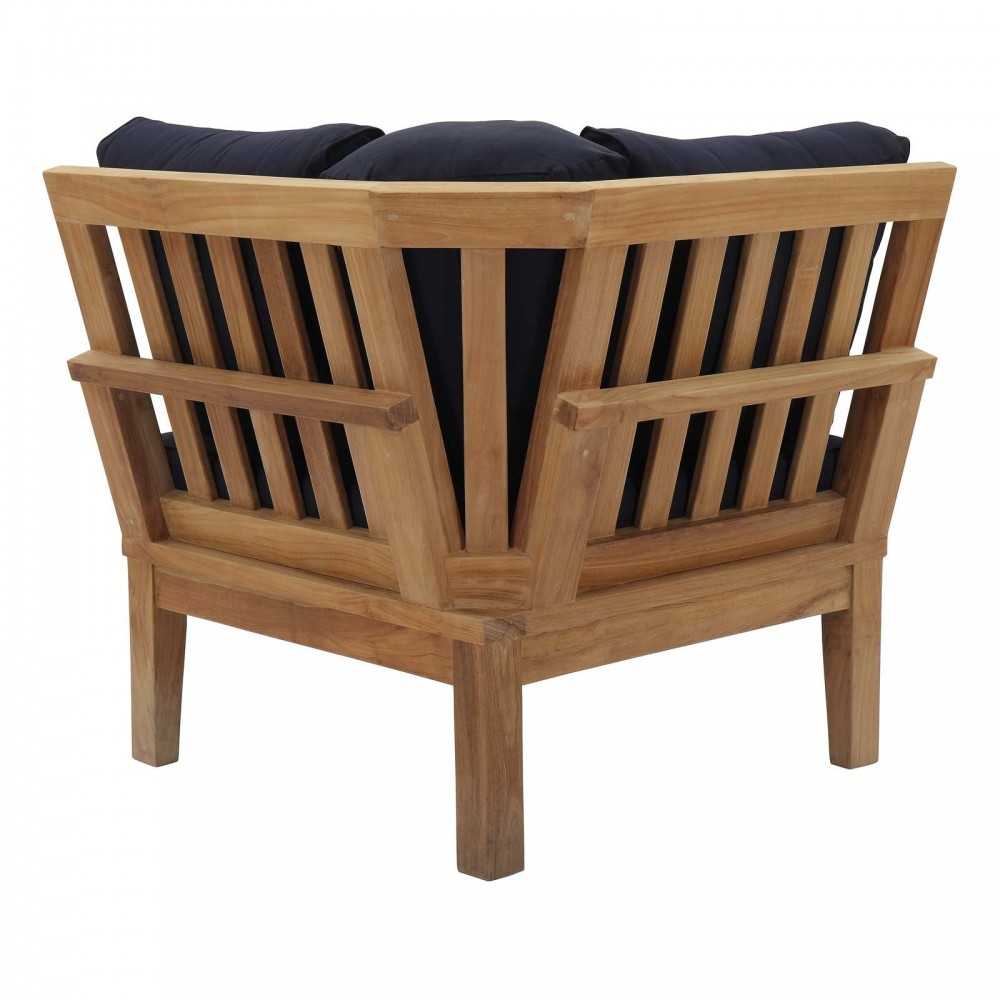 Marina Outdoor Patio Teak Corner Sofa, Natural Navy