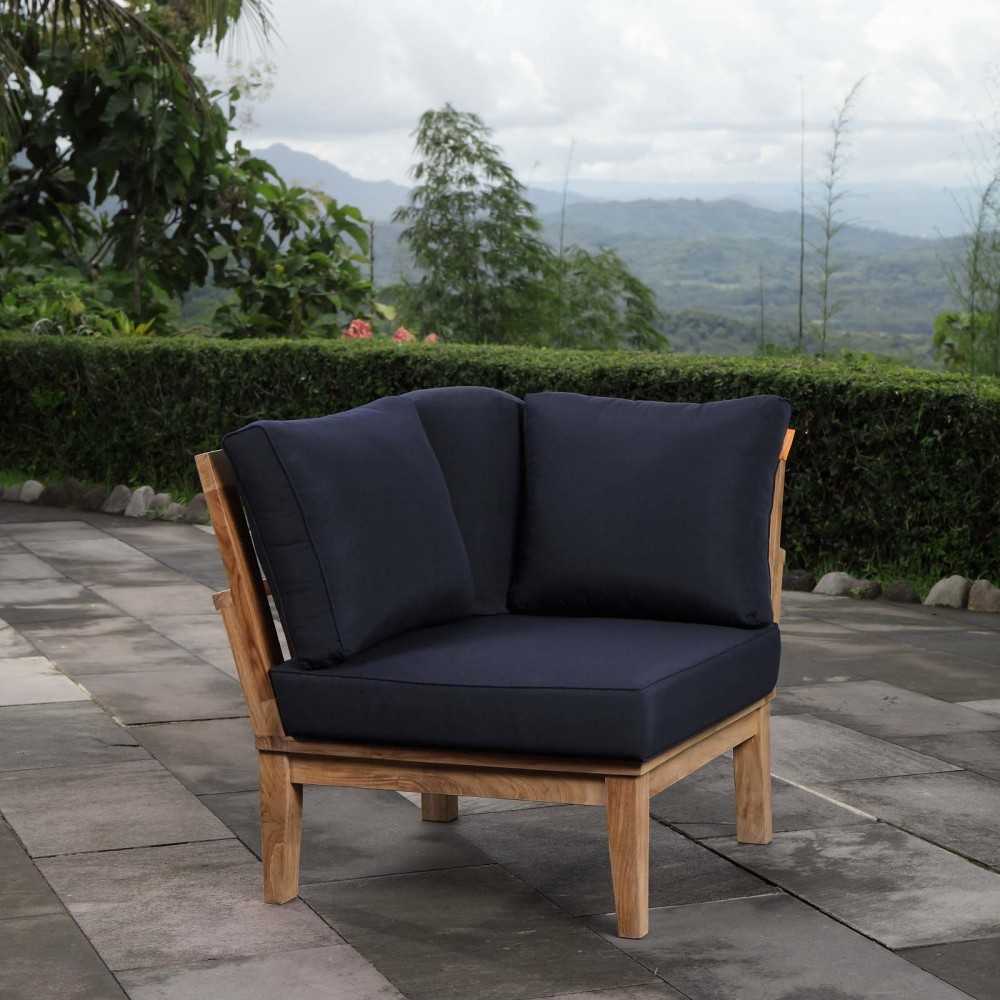 Marina Outdoor Patio Teak Corner Sofa, Natural Navy