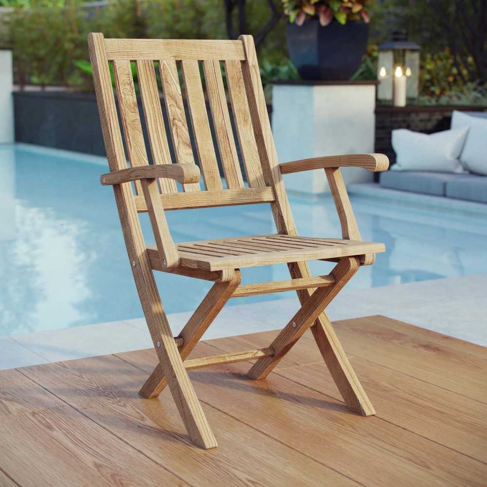 Marina Outdoor Patio Teak Folding Chair, Natural, EEI-2703-NAT
