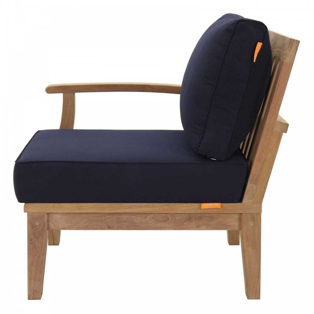 Marina Outdoor Patio Teak Left-Facing Sofa, Natural Navy