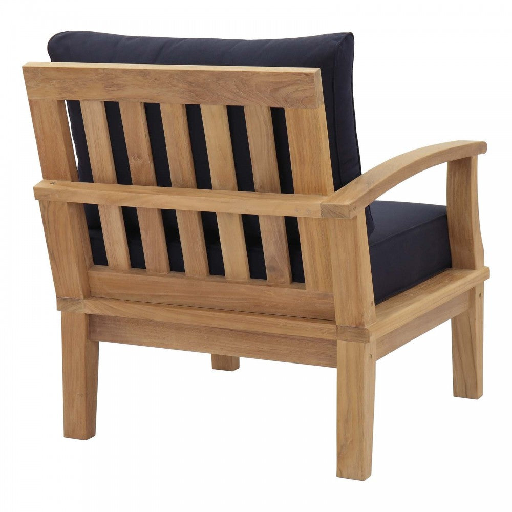Marina Outdoor Patio Teak Left-Facing Sofa, Natural Navy