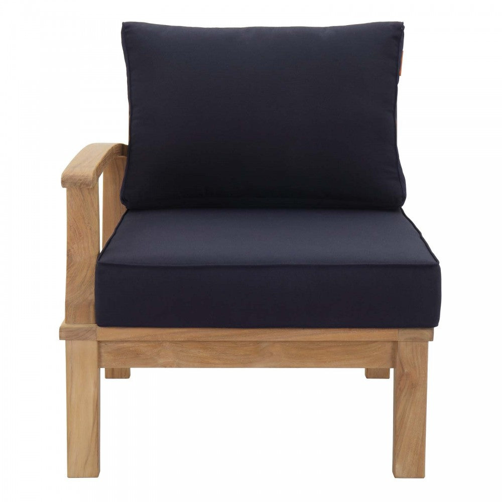 Marina Outdoor Patio Teak Left-Facing Sofa, Natural Navy
