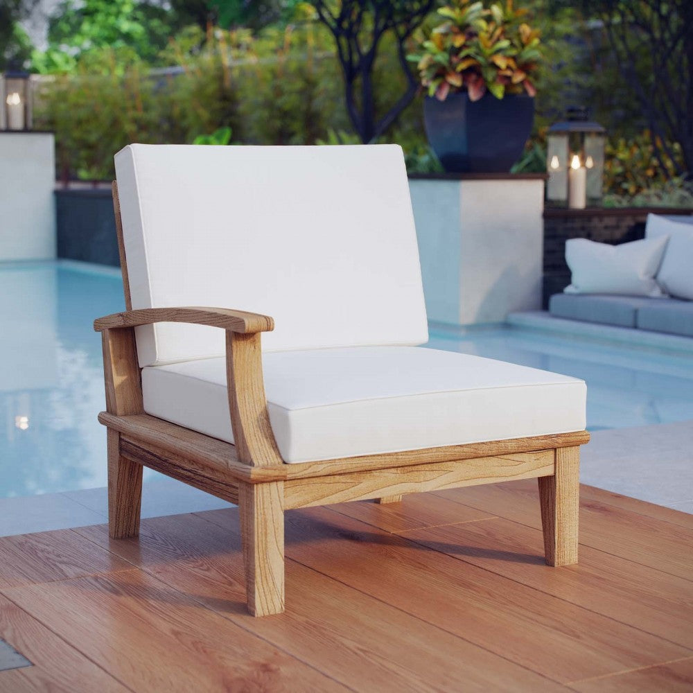 Marina Outdoor Patio Teak Left-Facing Sofa, Natural White