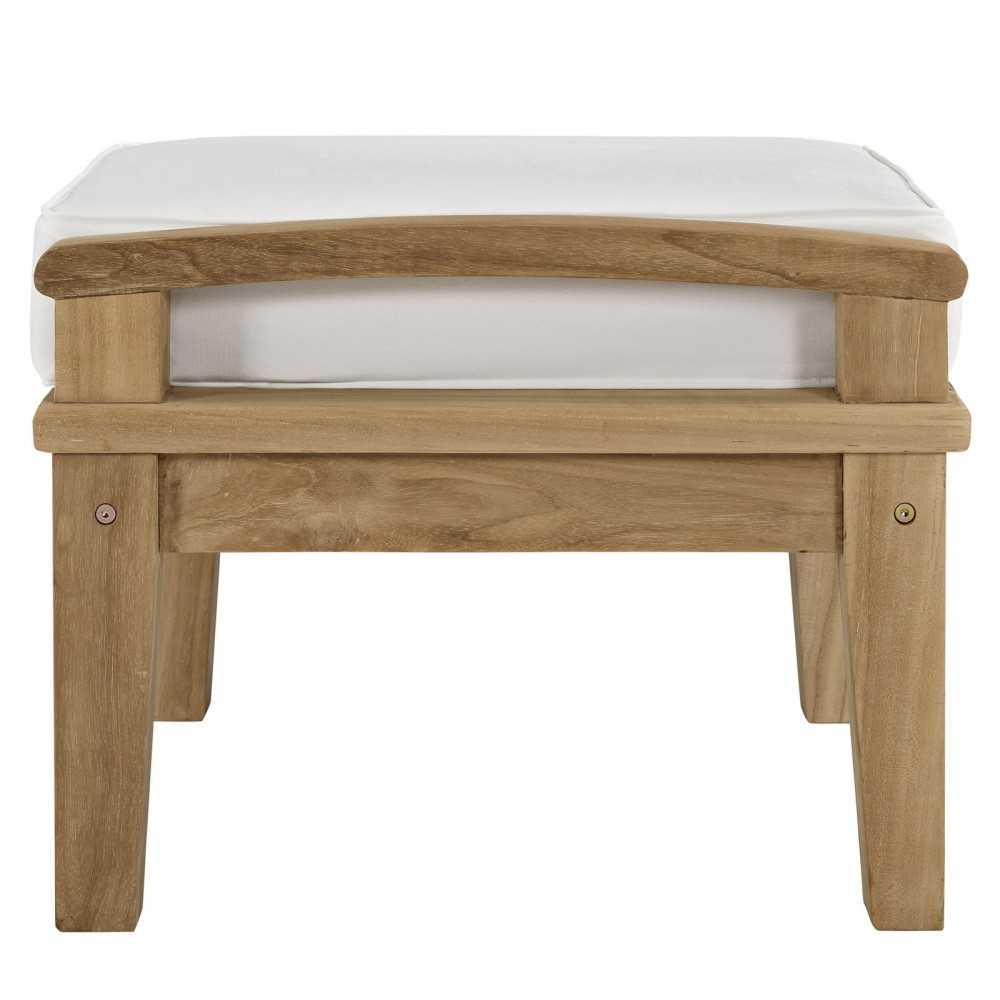 Marina Outdoor Patio Teak Ottoman, Natural White