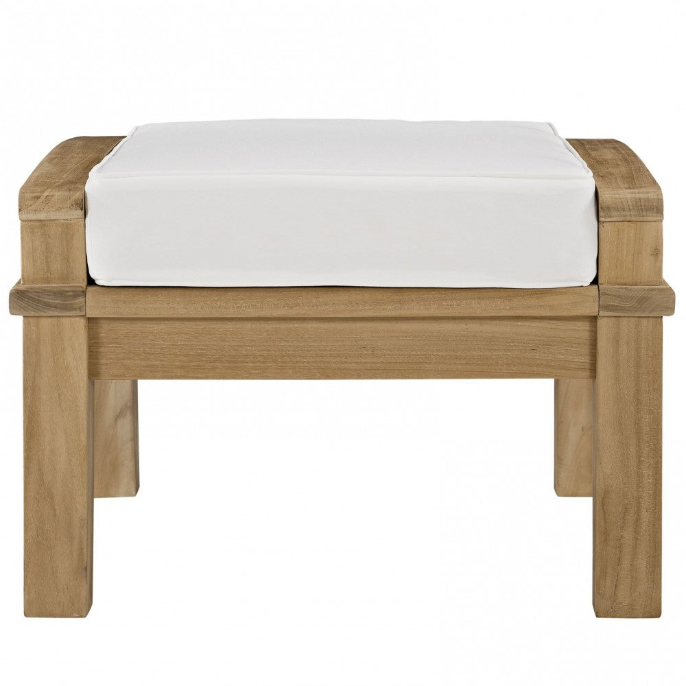 Marina Outdoor Patio Teak Ottoman, Natural White
