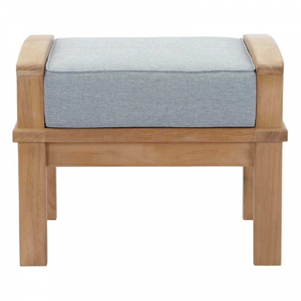 Marina Outdoor Patio Teak Ottoman, Natural Gray