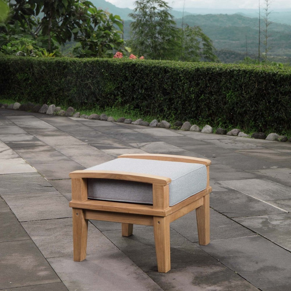 Marina Outdoor Patio Teak Ottoman, Natural Gray