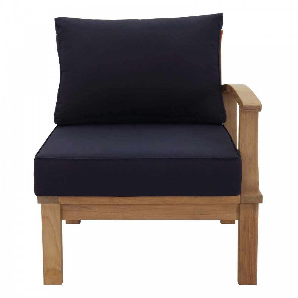 Marina Outdoor Patio Teak Right-Facing Sofa, Natural Navy