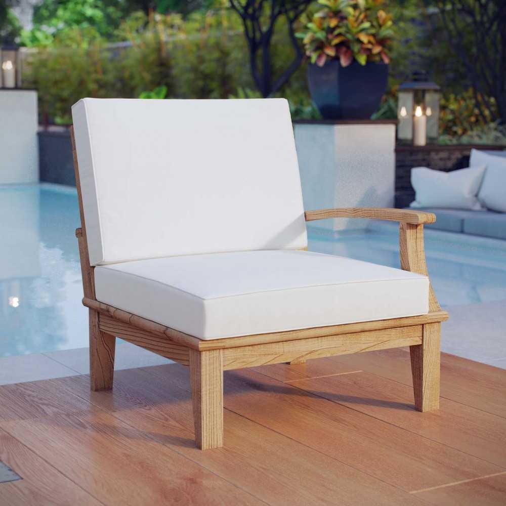 Marina Outdoor Patio Teak Right-Facing Sofa, Natural White