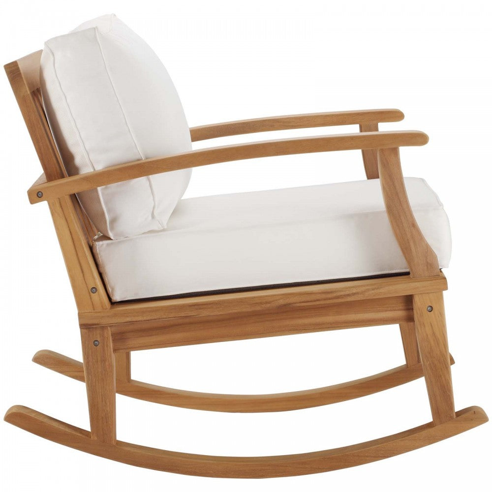 Marina Outdoor Patio Teak Rocking Chair, Natural White
