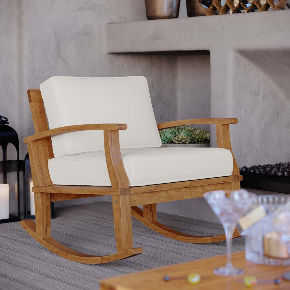 Marina Outdoor Patio Teak Rocking Chair, Natural White