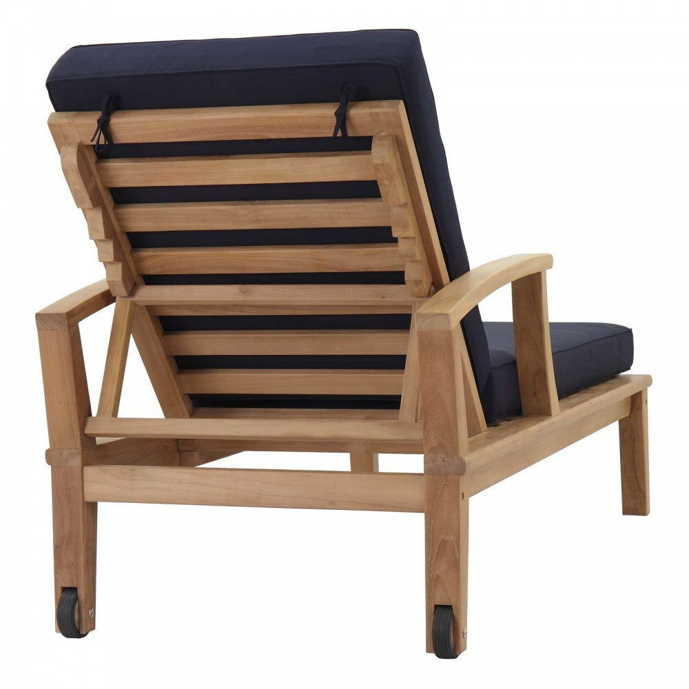 Marina Outdoor Patio Teak Single Chaise, Natural Navy