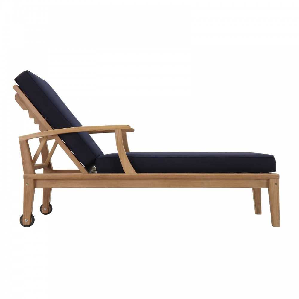 Marina Outdoor Patio Teak Single Chaise, Natural Navy